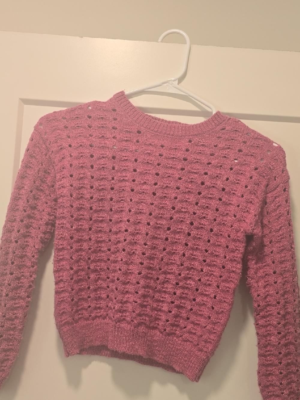 Pink Open-Knit Crewneck Kids Sweater Evsie Size 9